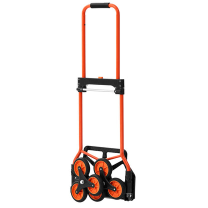 Stair Climbing Cart, 54 kg Stair-Climbing Capacity, Portable Folding Trolley Cart with Telescoping Handle, 6 Wheels and 2 Bungee Cords, Stair Climber Dolly for Home, Groceries, Warehouse