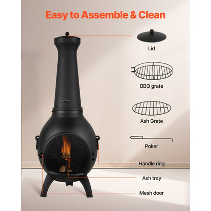 VEVOR 457mm Chiminea Outdoor Wood Burning Firepit with Grill Mesh & Chimney Coat