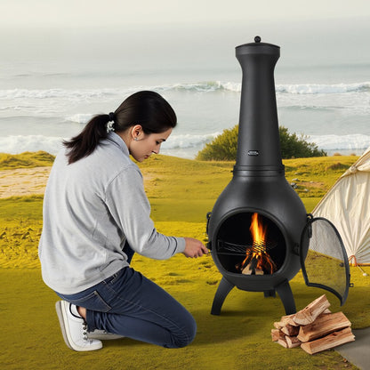 VEVOR 457mm Chiminea Outdoor Wood Burning Firepit with Grill Mesh & Chimney Coat