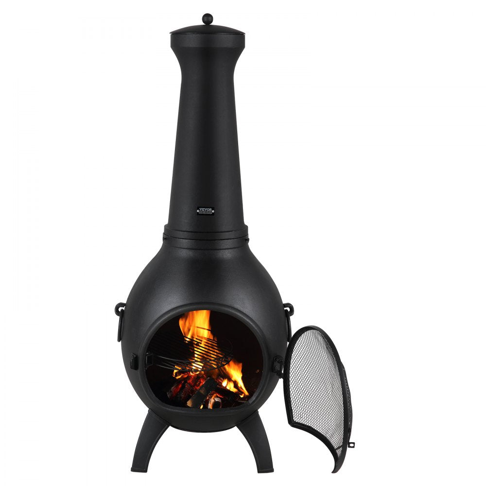 VEVOR 457mm Chiminea Outdoor Wood Burning Firepit with Grill Mesh & Chimney Coat