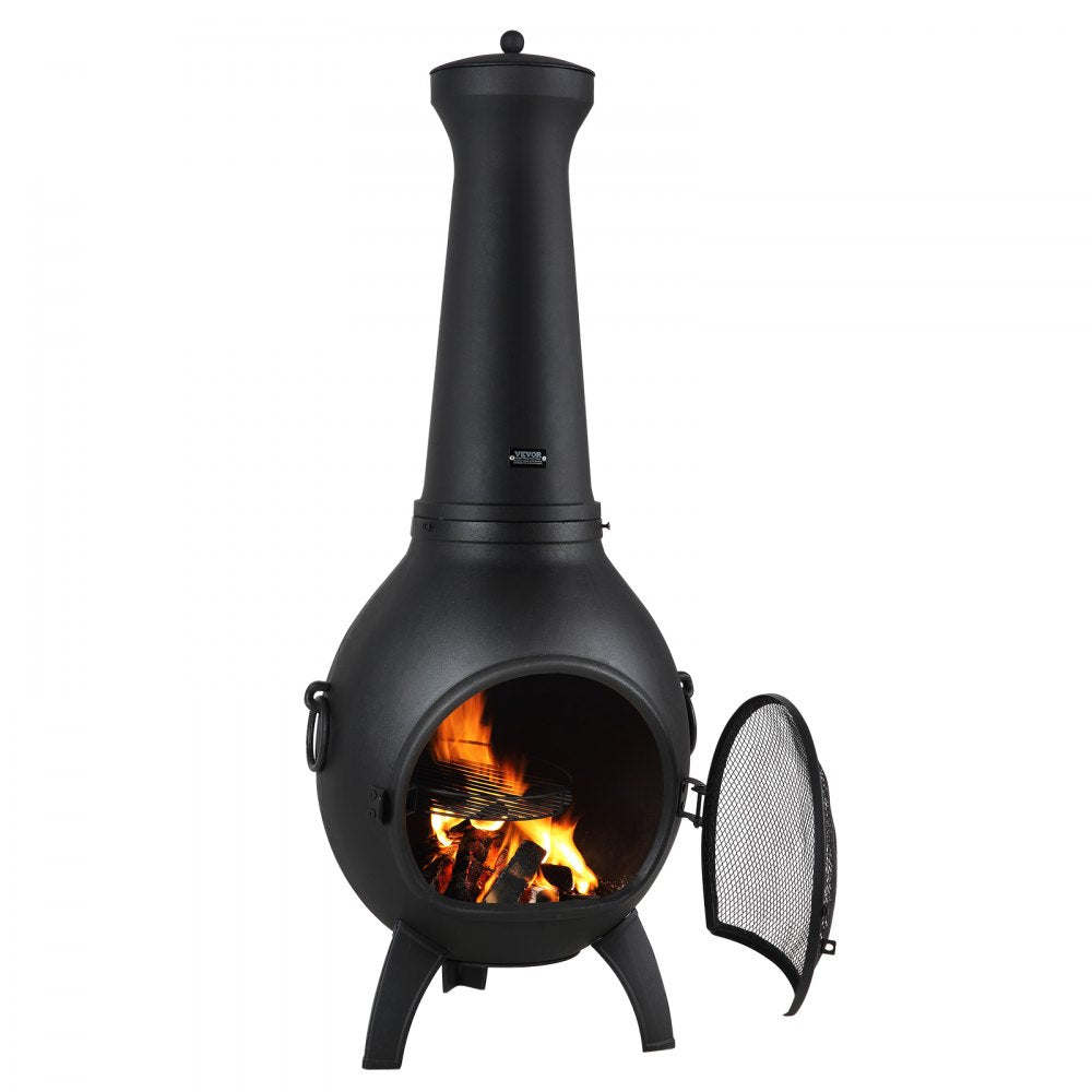 VEVOR 457mm Chiminea Outdoor Wood Burning Firepit with Grill Mesh & Chimney Coat