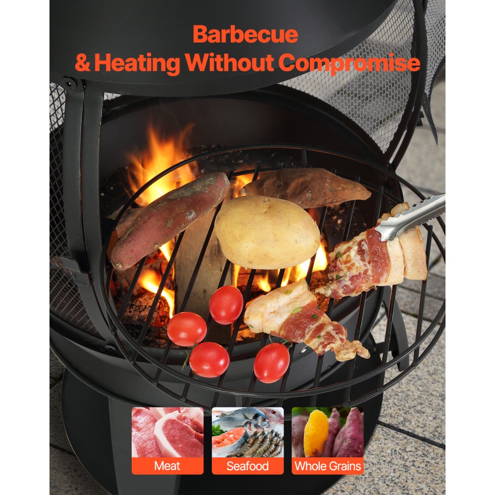 559 mm Chiminea Outdoor Iron Fireplace with Grill Mesh & Chimney Coat