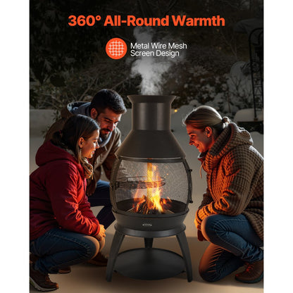 559 mm Chiminea Outdoor Iron Fireplace with Grill Mesh & Chimney Coat