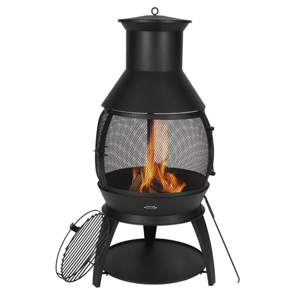 559 mm Chiminea Outdoor Iron Fireplace with Grill Mesh & Chimney Coat