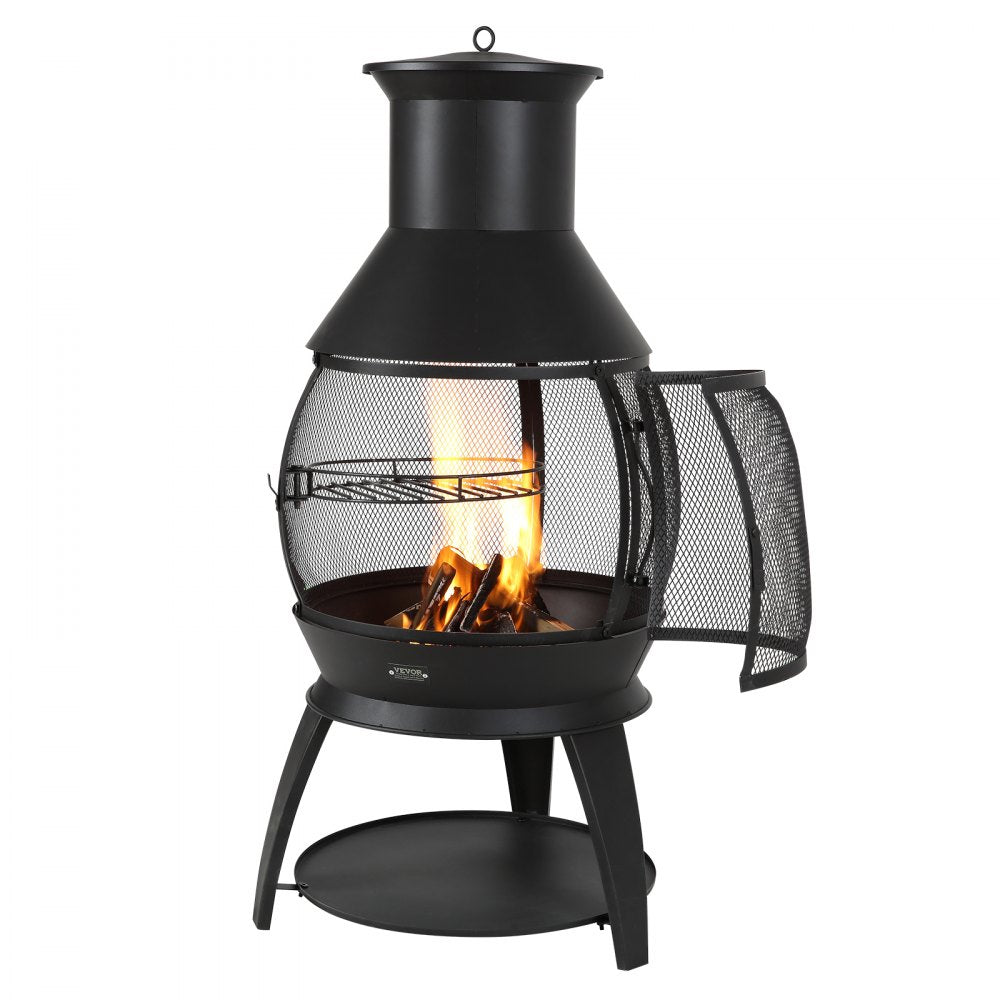 559 mm Chiminea Outdoor Iron Fireplace with Grill Mesh & Chimney Coat