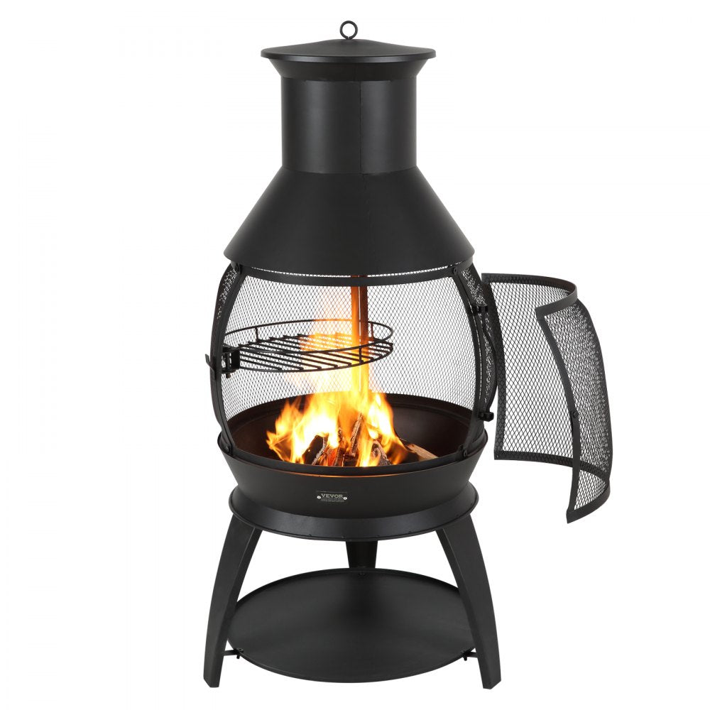 559 mm Chiminea Outdoor Iron Fireplace with Grill Mesh & Chimney Coat