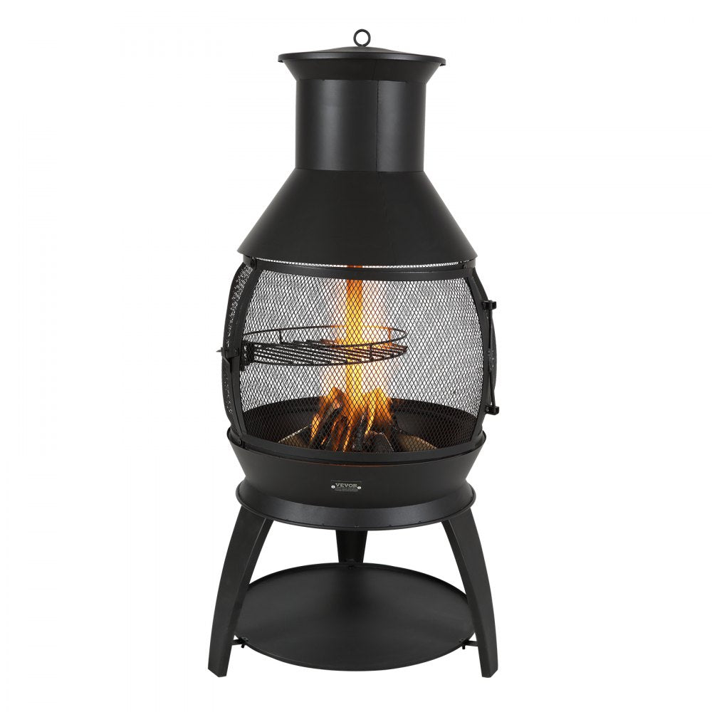 559 mm Chiminea Outdoor Iron Fireplace with Grill Mesh & Chimney Coat