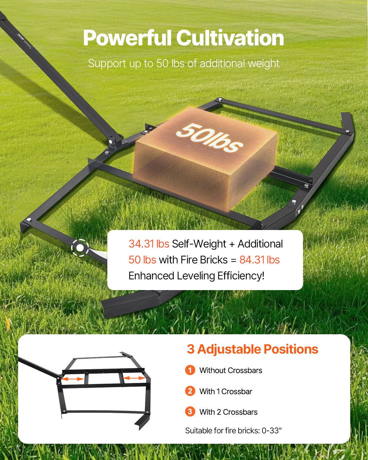Drag Harrow, 1880 mm Width Tow Behind Drag Harrow, Q235 Steel Driveway Grader with Adjustable Bars & Pin Hitch, Support up to 50 lbs, Tractor Driveway Harrow for ATVs, UTVs, Garden Lawn Tractors