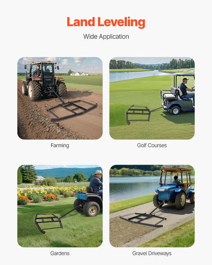 Drag Harrow, 1880 mm Width Tow Behind Drag Harrow, Q235 Steel Driveway Grader with Adjustable Bars & Pin Hitch, Support up to 50 lbs, Tractor Driveway Harrow for ATVs, UTVs, Garden Lawn Tractors