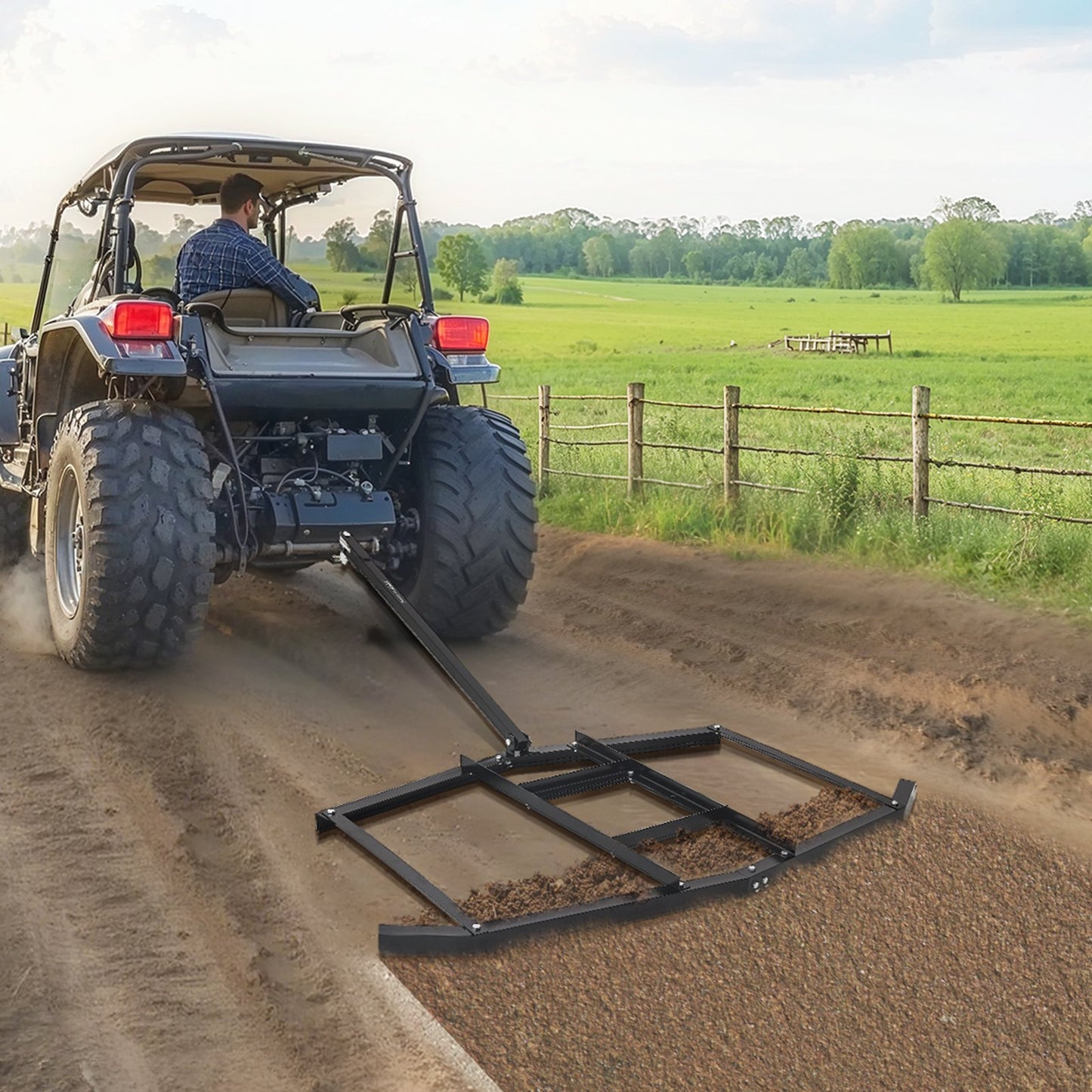 Drag Harrow, 1880 mm Width Tow Behind Drag Harrow, Q235 Steel Driveway Grader with Adjustable Bars & Pin Hitch, Support up to 50 lbs, Tractor Driveway Harrow for ATVs, UTVs, Garden Lawn Tractors