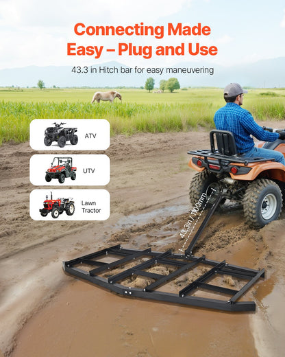 Drag Harrow, 2150 mm Width Tow Behind Drag Harrow, Q235 Steel Driveway Grader with Adjustable Bars & Pin Hitch, Support up to 50 lbs, Tractor Driveway Harrow for ATVs, UTVs, Garden Lawn Tractors