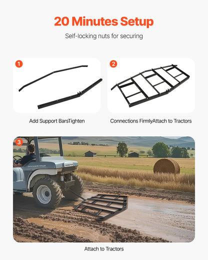 Drag Harrow, 2150 mm Width Tow Behind Drag Harrow, Q235 Steel Driveway Grader with Adjustable Bars & Pin Hitch, Support up to 50 lbs, Tractor Driveway Harrow for ATVs, UTVs, Garden Lawn Tractors