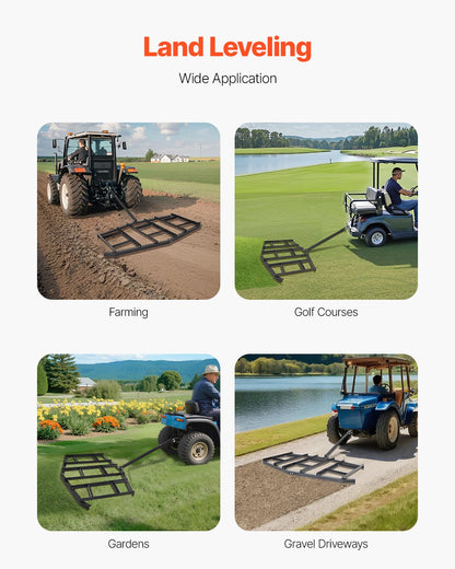 Drag Harrow, 2150 mm Width Tow Behind Drag Harrow, Q235 Steel Driveway Grader with Adjustable Bars & Pin Hitch, Support up to 50 lbs, Tractor Driveway Harrow for ATVs, UTVs, Garden Lawn Tractors