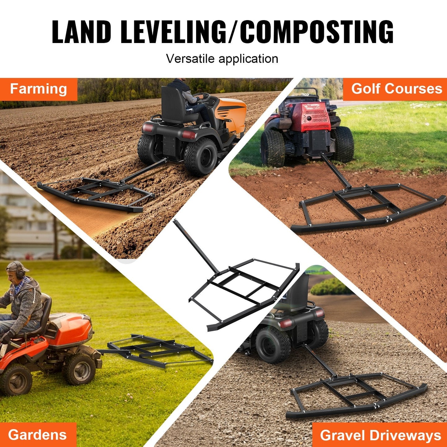 67 cm Wide Tow-Behind Driveway Grader, Heavy-Duty Q235 Steel Harrow for Tractors