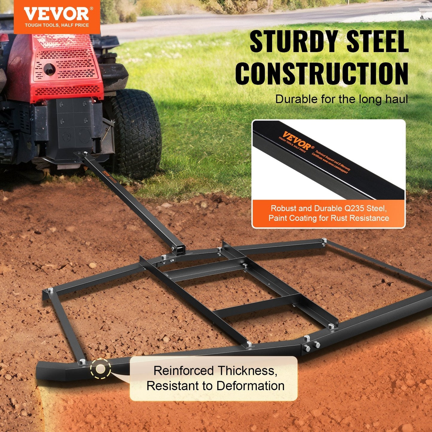 Tow-Behind Drag Harrow, 1.94m Wide, Q235 Steel for ATV/UTV Garden Tractors