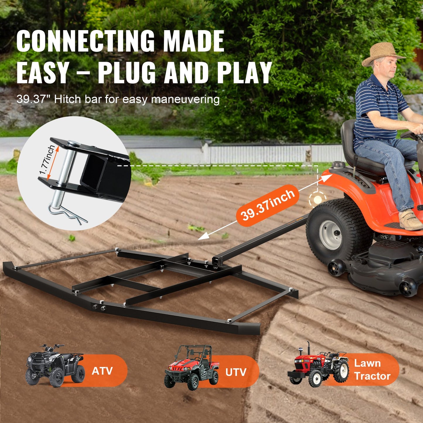 VEVOR Driveway Drag, 76.57" Width Tow Behind Drag Harrow, Q235 Steel Driveway Grader