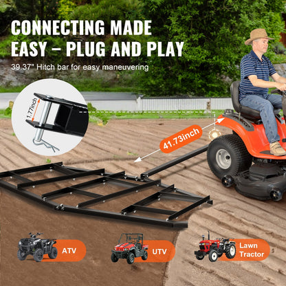 Tow Behind Drag Harrow, 2.13m Wide, Q235 Steel Grader for ATVs & Tractors