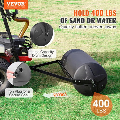 VEVOR Tow Behind Lawn Roller, 400lbs Sand/Water Filled Yard Roller, LLDPE Drum and