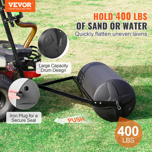 VEVOR Tow Behind Lawn Roller, 400lbs Sand/Water Filled Yard Roller, LLDPE Drum and