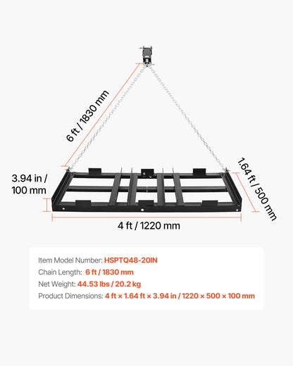 Drag Harrow, 122 x 50 cm, Tow-Behind Driveway Grader with Adjustable Width & 50lbs Load Capacity, Heavy Duty Lawn Leveling Rake, Galvanized Steel Gravel Driveway Drag, Fits ATVs UTVs Tractors