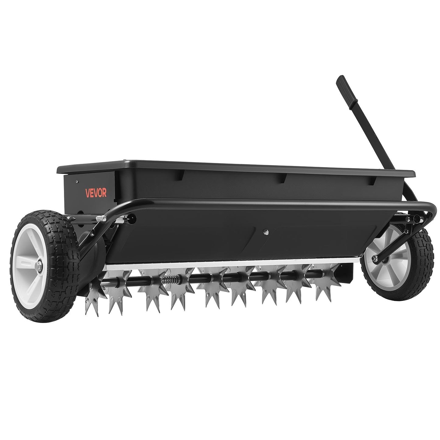 Tow Behind Lawn Spreader with Aeration Spikes, 0.81m Spreading Width, Broadcast Spreader with Universal Hitch, Garden Seeder & Soil Aerator with 100lbs Capacity & 10 in Tires for ATVs UTVs