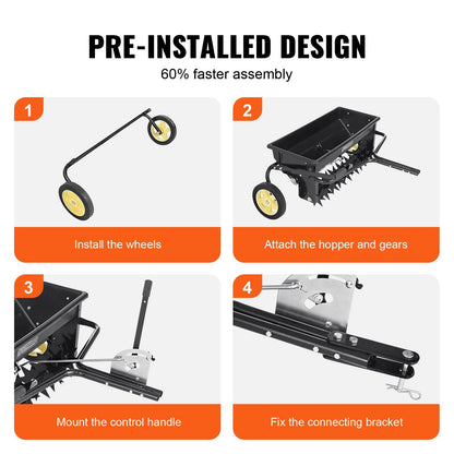 Tow-Behind Drop Spreader with Aerator & Seeder, 100 kg Capacity, 10 m Wheels