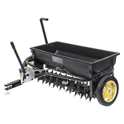 Tow-Behind Drop Spreader with Aerator & Seeder, 100 kg Capacity, 10 m Wheels