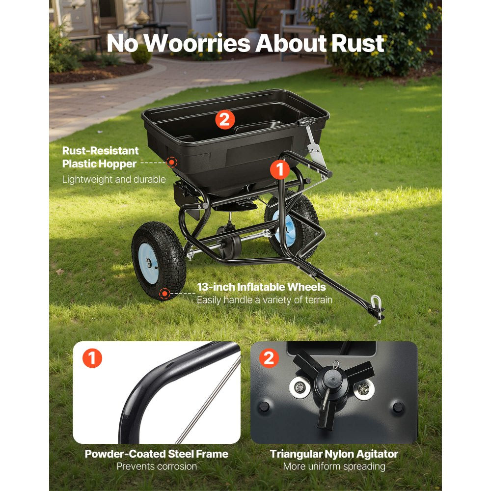 Tow-Behind Broadcast Spreader 130LB 15 Setting 0-9.8 ft Spreading Width for Seed