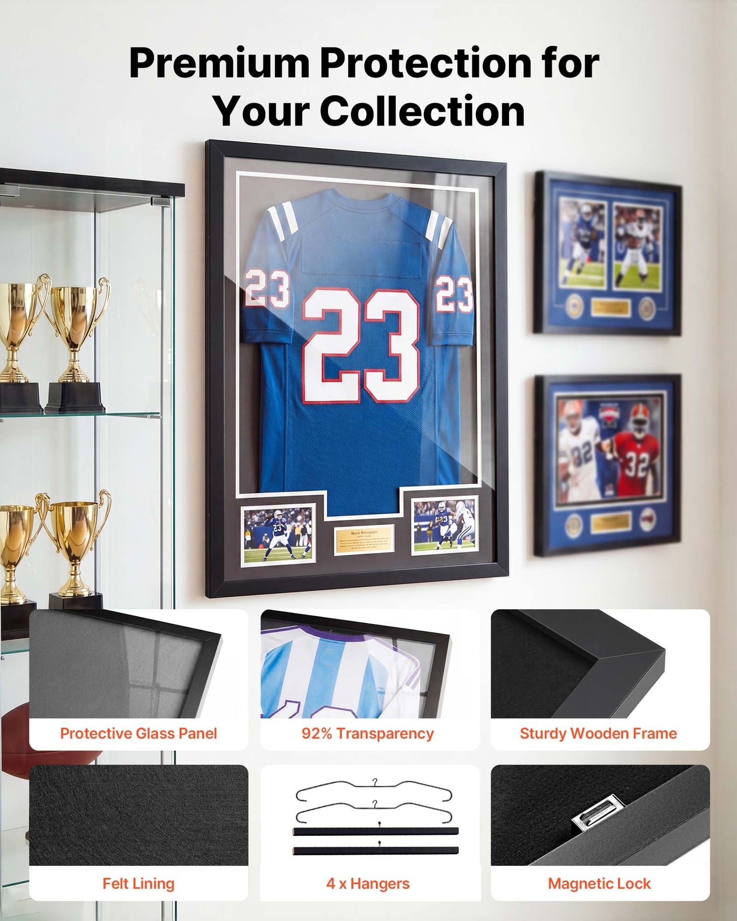 Jersey Frame Display Case, 79.5x 59x 4 cm, Wooden Sport Jersey Shadow Box with 98% UV Protection PC Panel and Hanger, Magnetic Lock, for Baseball Basketball Football Hockey Shirt Uniform, 2 Pack
