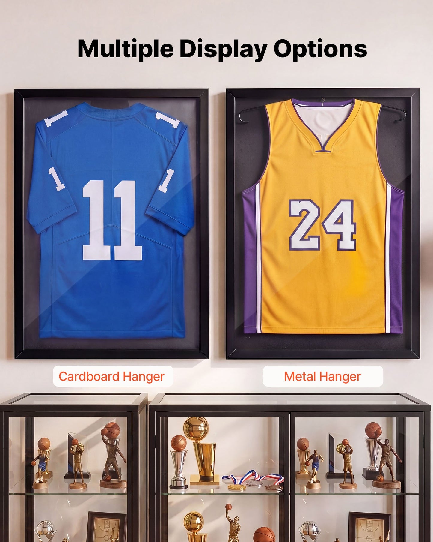 Jersey Frame Display Case, 80 x 60 x 2.5 cm, Wooden Sport Jersey Shadow Box with 98% UV Protection PC Panel and Hanger, for Baseball Basketball Football Hockey Shirt Sport and Uniform, Black