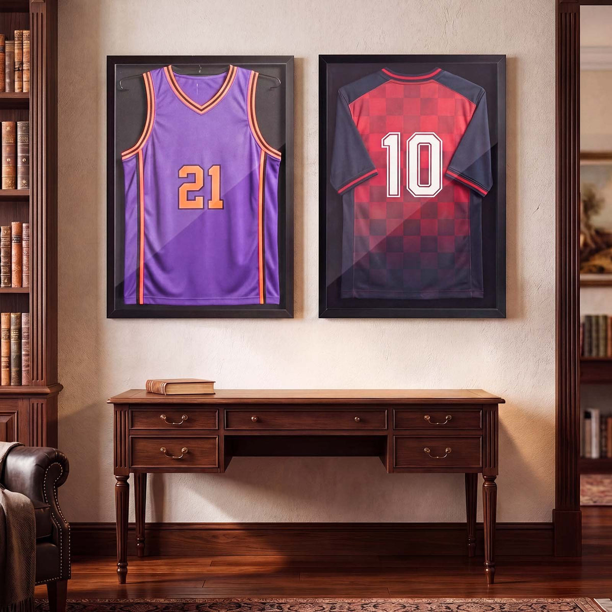 Jersey Frame Display Case, 80 x 60 x 2.5 cm, Wooden Sport Jersey Shadow Box with 98% UV Protection PC Panel and Hanger, for Baseball Basketball Football Hockey Shirt Sport and Uniform, Black
