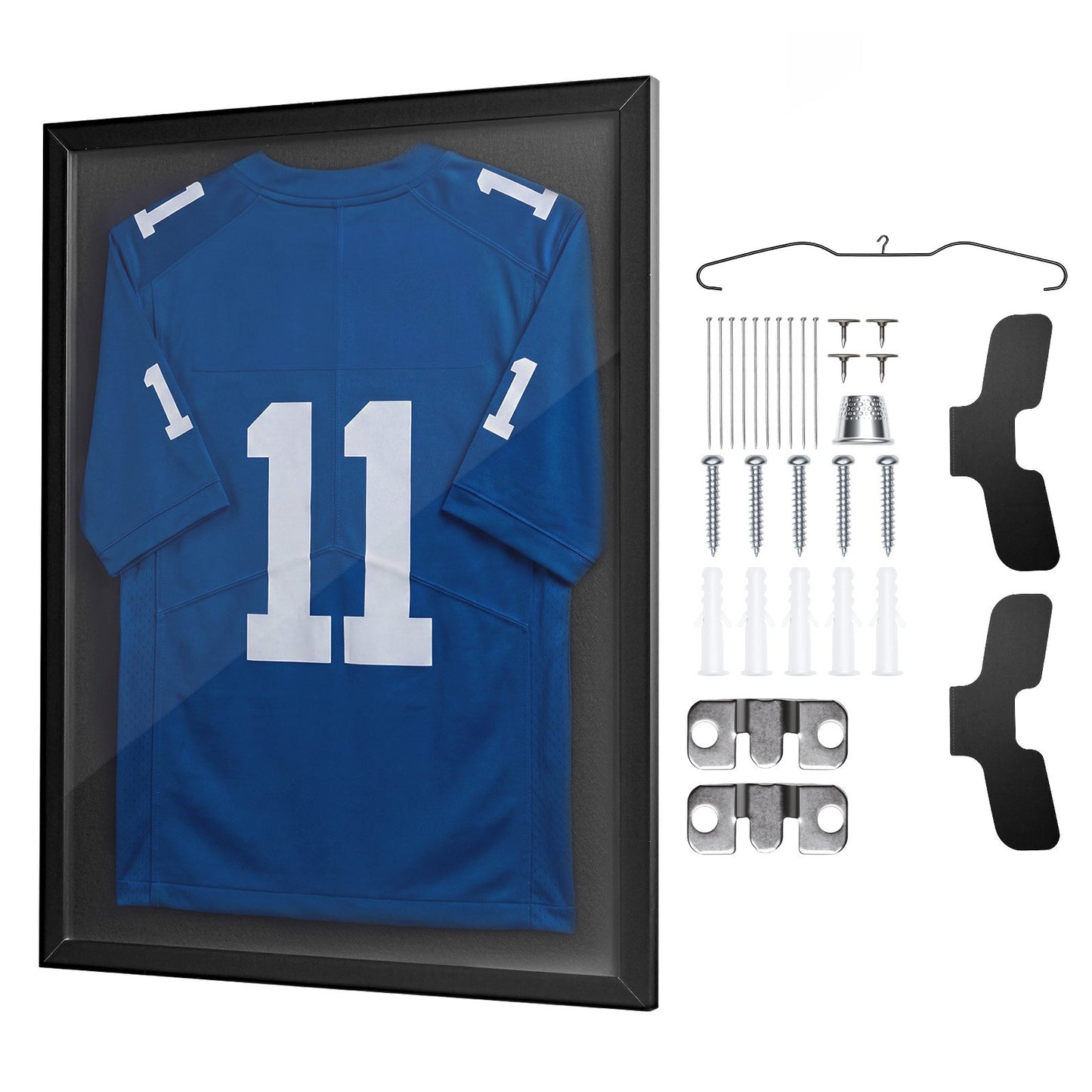 Jersey Frame Display Case, 80 x 60 x 2.5 cm, Wooden Sport Jersey Shadow Box with 98% UV Protection PC Panel and Hanger, for Baseball Basketball Football Hockey Shirt Sport and Uniform, Black