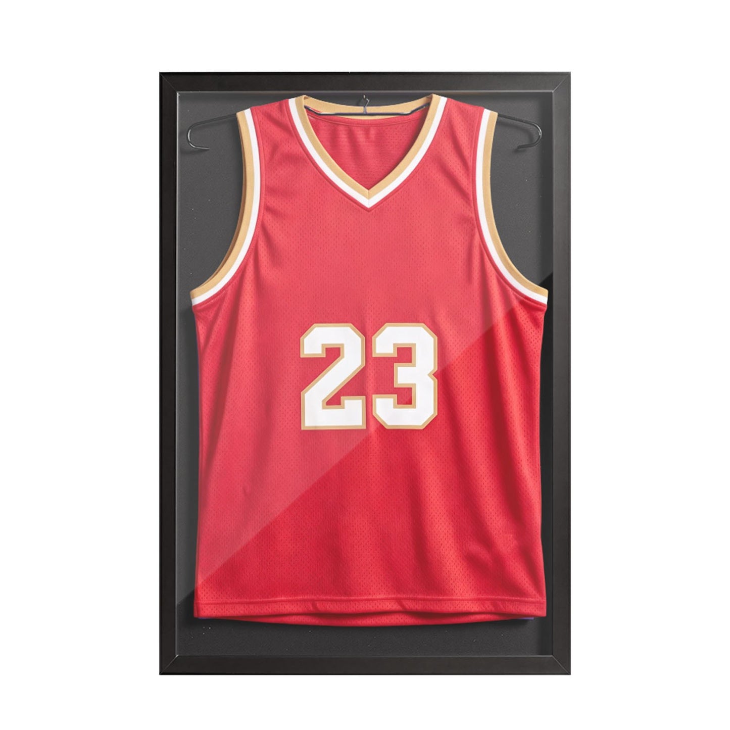 Jersey Frame Display Case, 80 x 60 x 2.5 cm, Wooden Sport Jersey Shadow Box with 98% UV Protection PC Panel and Hanger, for Baseball Basketball Football Hockey Shirt Sport and Uniform, Black