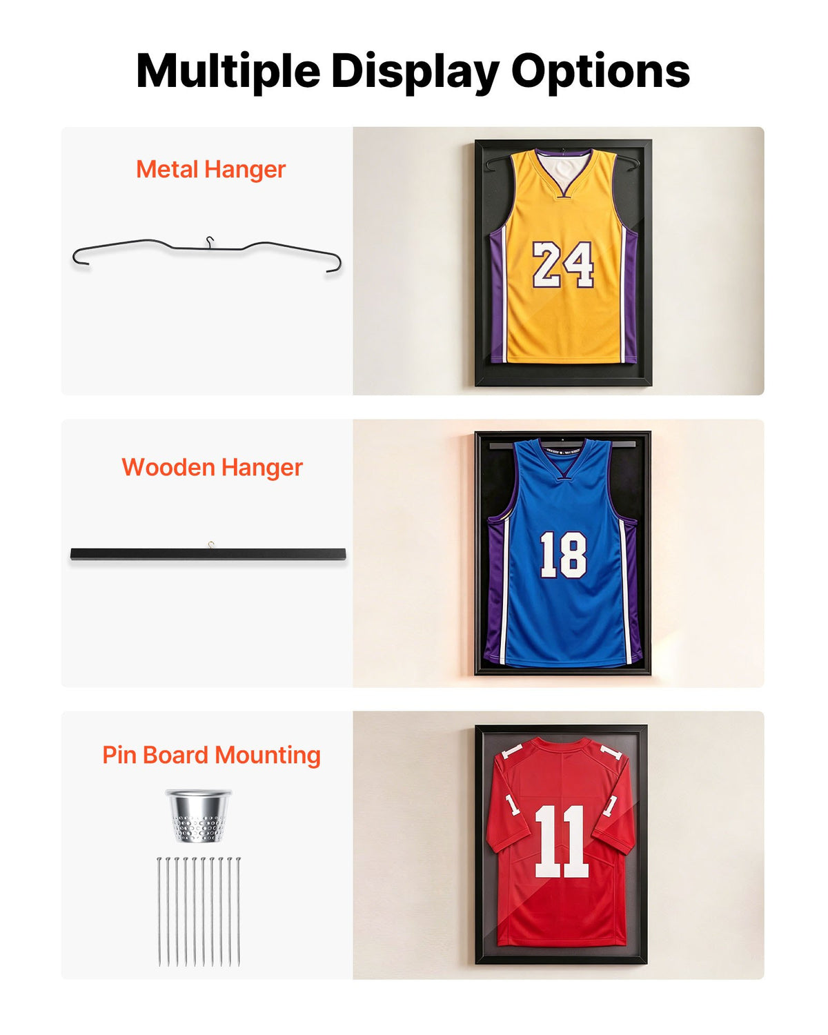 Jersey Frame Display Case, 90 x 70 x 4 cm, Lockable Wooden Sport Jersey Shadow Box with 98% UV Protection PC Panel and Hanger, for Baseball Basketball Football Hockey Shirt Sport and Uniform