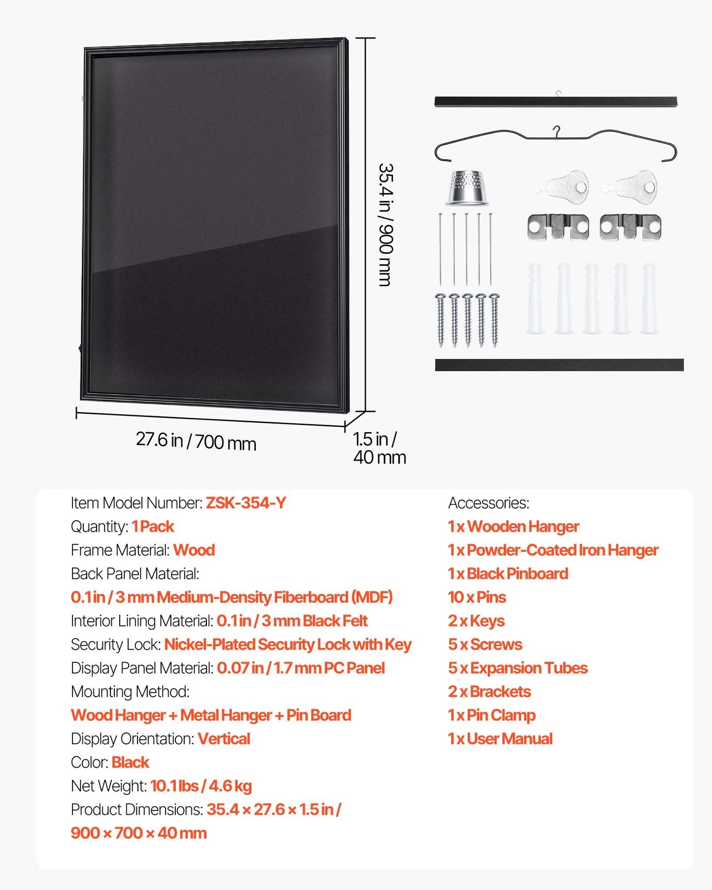 Jersey Frame Display Case, 90 x 70 x 4 cm, Lockable Wooden Sport Jersey Shadow Box with 98% UV Protection PC Panel and Hanger, for Baseball Basketball Football Hockey Shirt Sport and Uniform