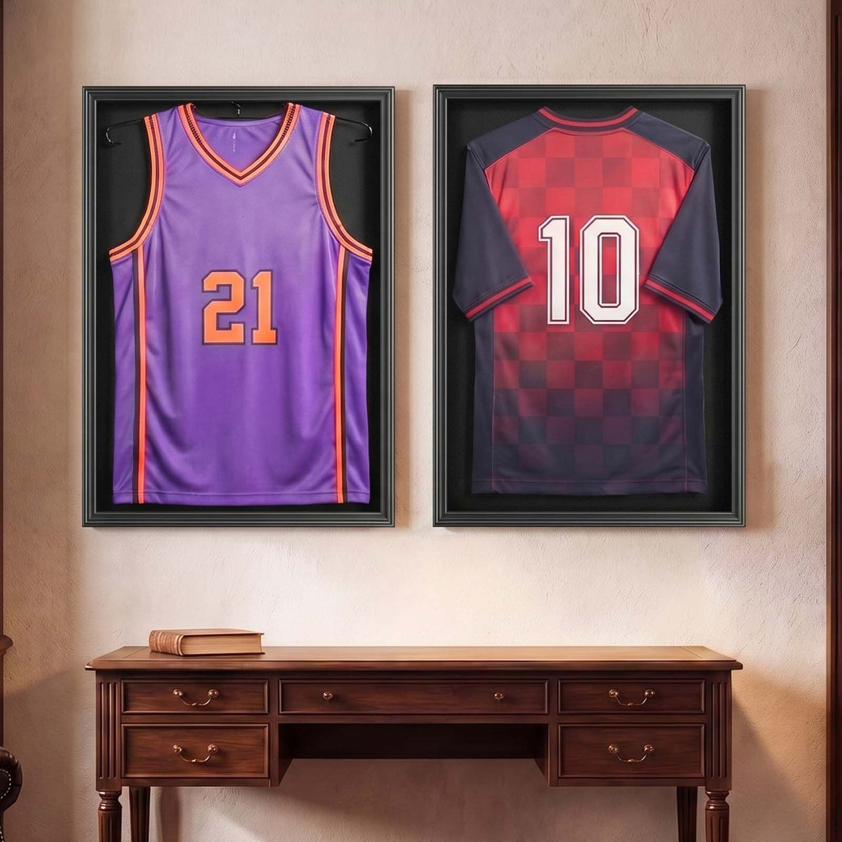 Jersey Frame Display Case, 90 x 70 x 4 cm, Lockable Wooden Sport Jersey Shadow Box with 98% UV Protection PC Panel and Hanger, for Baseball Basketball Football Hockey Shirt Sport and Uniform