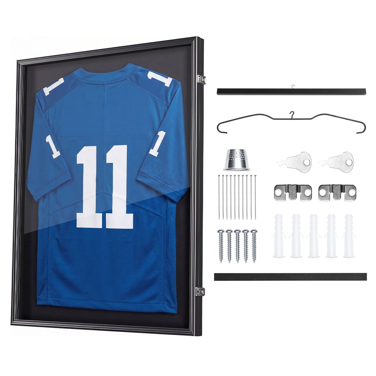 Jersey Frame Display Case, 90 x 70 x 4 cm, Lockable Wooden Sport Jersey Shadow Box with 98% UV Protection PC Panel and Hanger, for Baseball Basketball Football Hockey Shirt Sport and Uniform