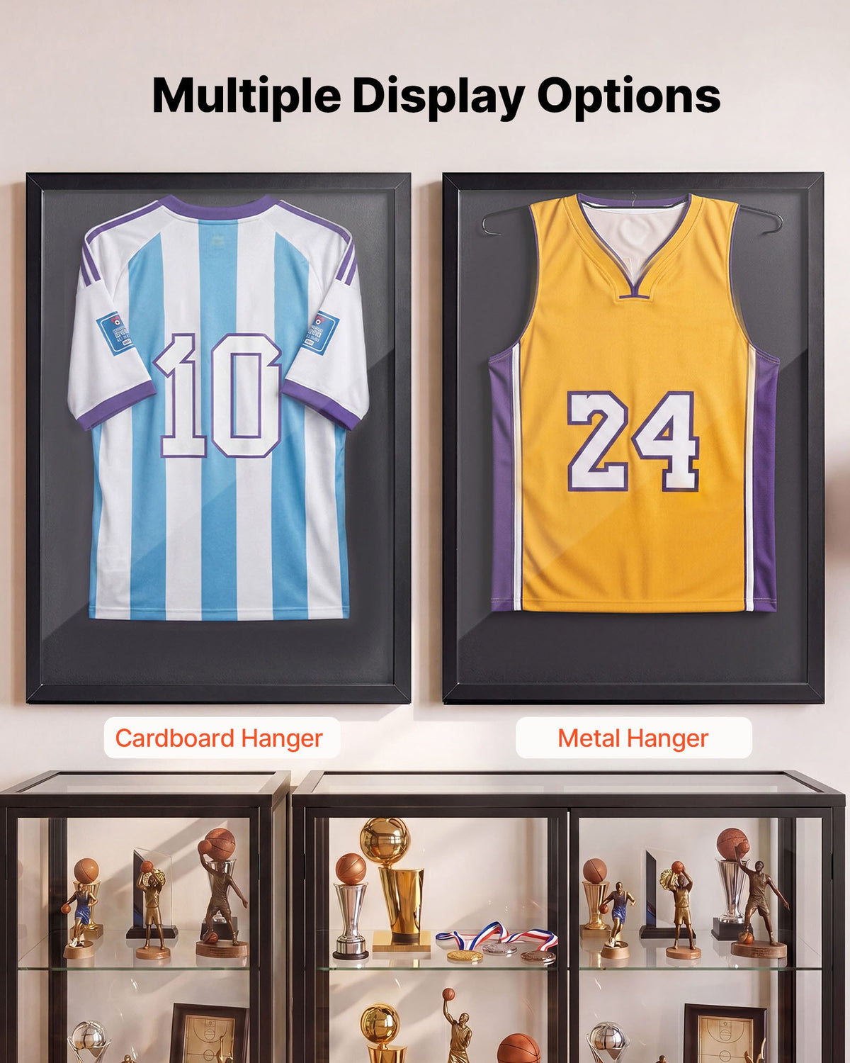 Jersey Frame Display Case, 90 x 70 x 3 cm, Wooden Sport Jersey Shadow Box with 98% UV Protection PC Panel and Hanger, for Baseball Basketball Football Hockey Shirt Sport and Uniform, Black