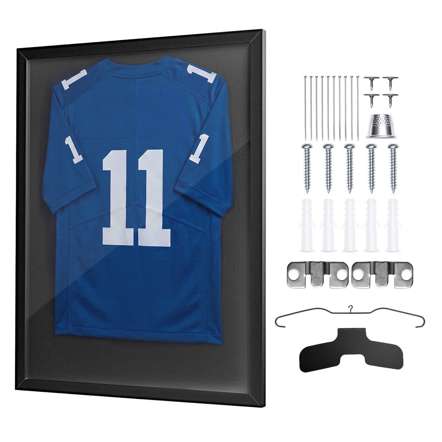 Jersey Frame Display Case, 90 x 70 x 3 cm, Wooden Sport Jersey Shadow Box with 98% UV Protection PC Panel and Hanger, for Baseball Basketball Football Hockey Shirt Sport and Uniform, Black