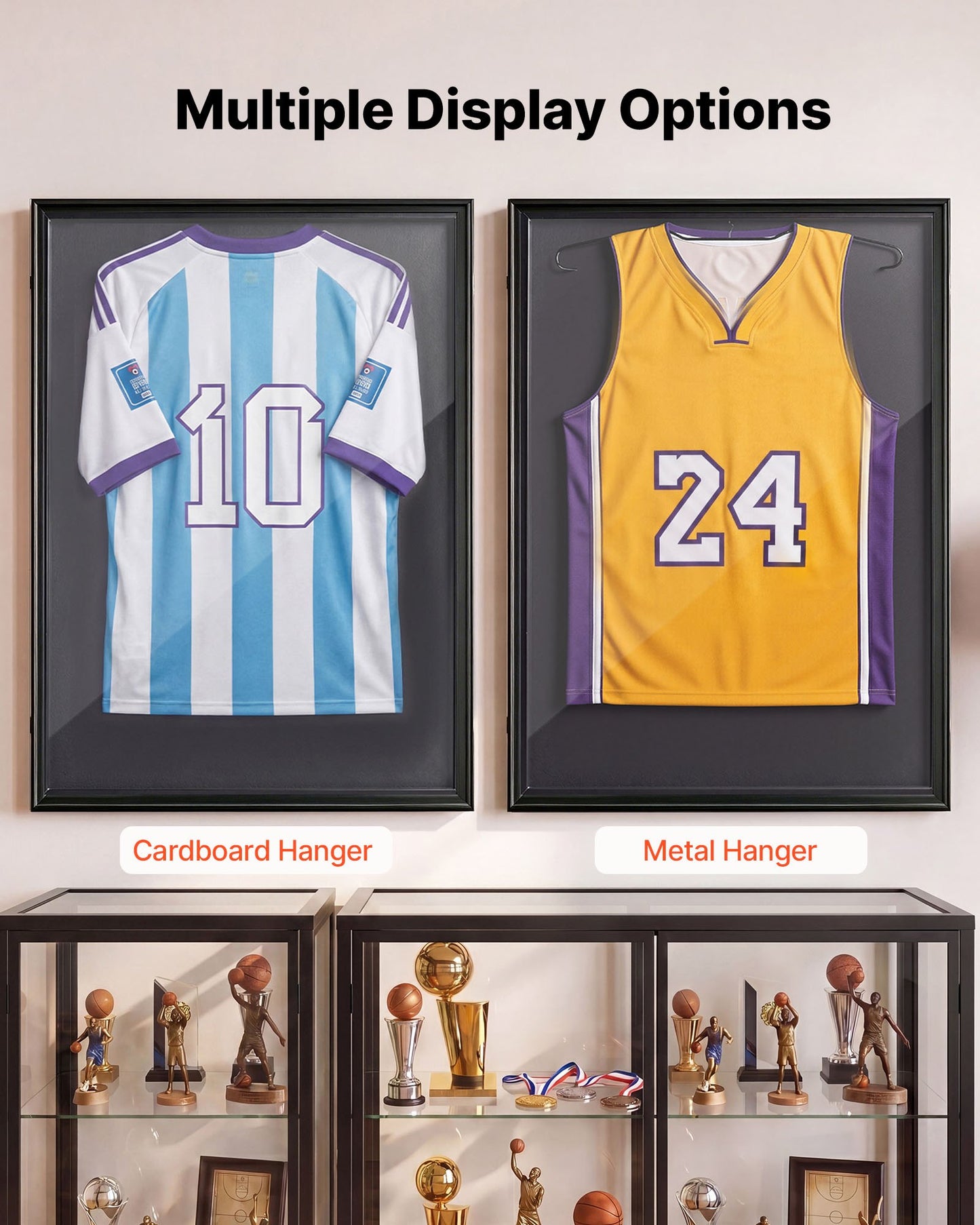 Jersey Frame Display Case, 92.5 x 71.8 x 4 cm, Wooden Sport Jersey Shadow Box with 98% UV Protection PC Panel and Hanger, Magnetic Lock, for Baseball Basketball Football Hockey Shirt Uniform