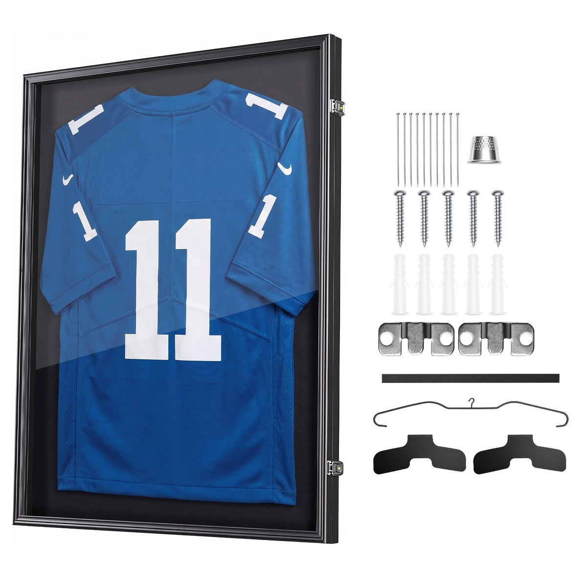 Jersey Frame Display Case, 92.5 x 71.8 x 4 cm, Wooden Sport Jersey Shadow Box with 98% UV Protection PC Panel and Hanger, Magnetic Lock, for Baseball Basketball Football Hockey Shirt Uniform