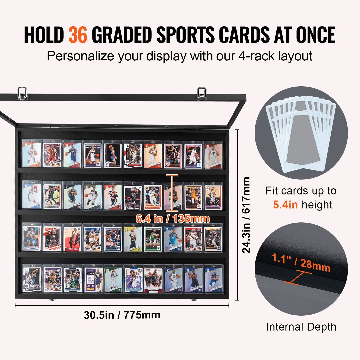 VEVOR 36 Graded Sports Card Display Case, 775 x 617 x 55 mm, Baseball Card Display