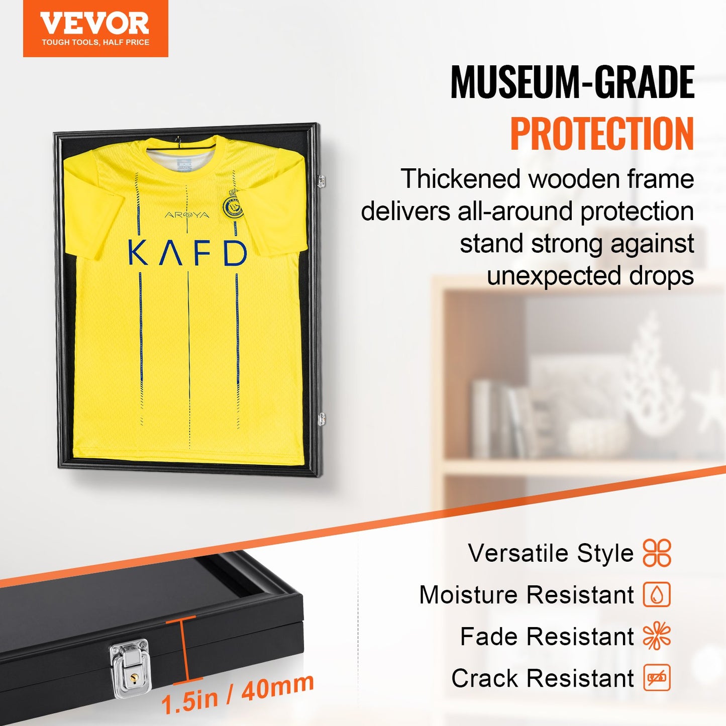 VEVOR Jersey Display Frame Case, 590 x 790 x 40 mm, Large Lockable Sport Jersey