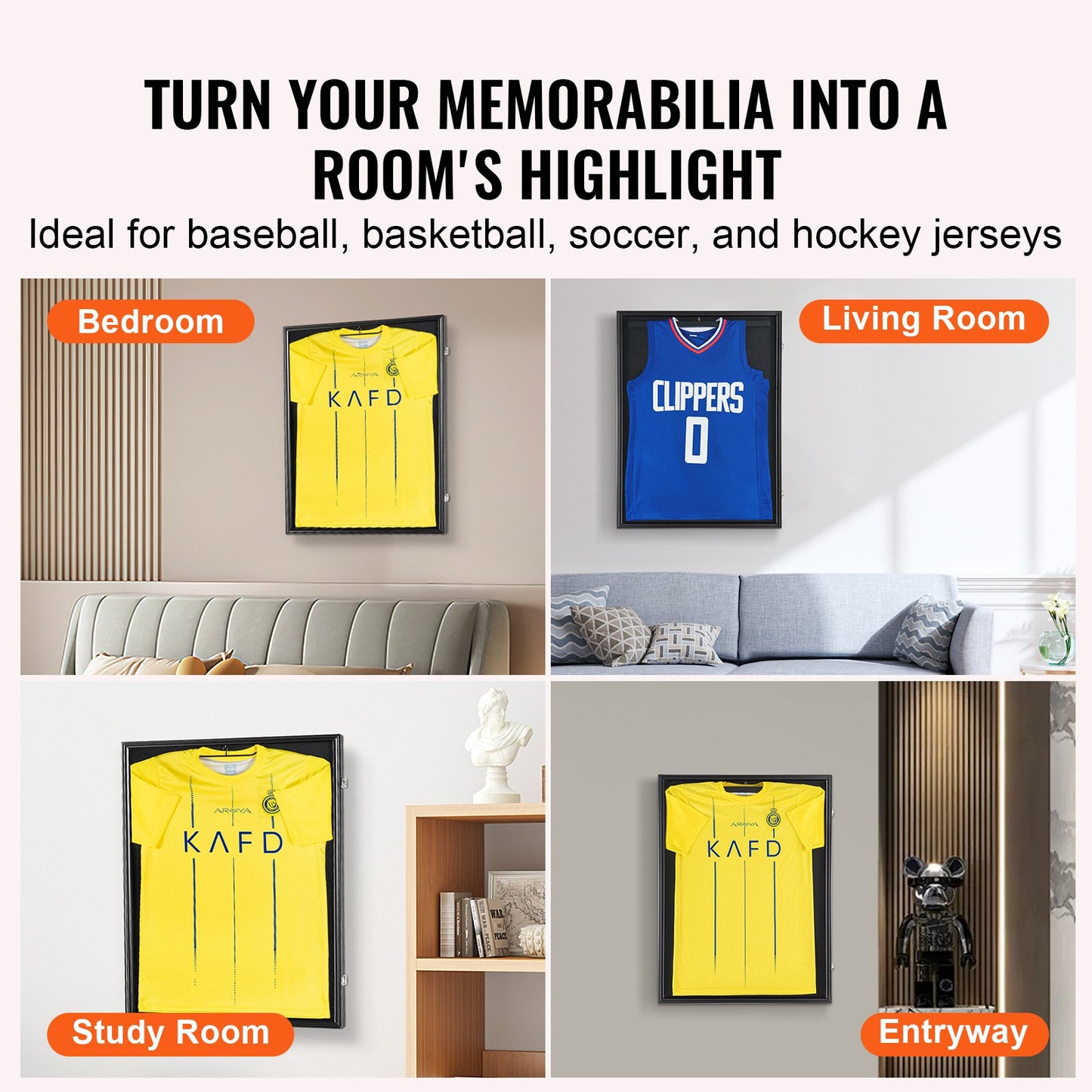 VEVOR 2PCs Jersey Display Frame Case, 590 x 790 x 40 mm, Large Lockable Sport Jersey