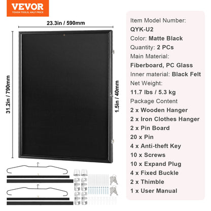 VEVOR 2PCs Jersey Display Frame Case, 590 x 790 x 40 mm, Large Lockable Sport Jersey