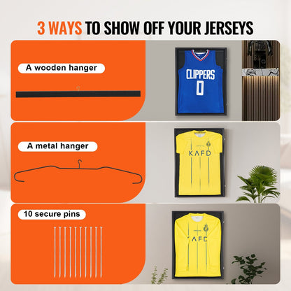 Large Lockable Sport Jersey Display Frame with UV Protection, 0.61 x 0.81 m, Black