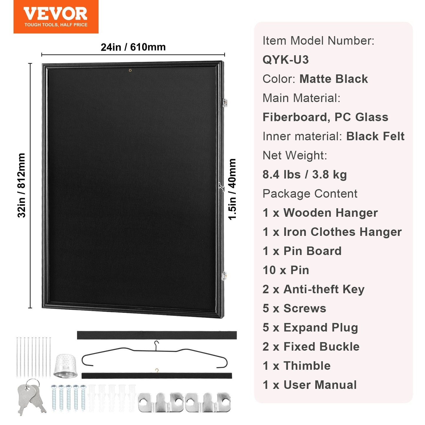 Large Lockable Sport Jersey Display Frame with UV Protection, 0.61 x 0.81 m, Black