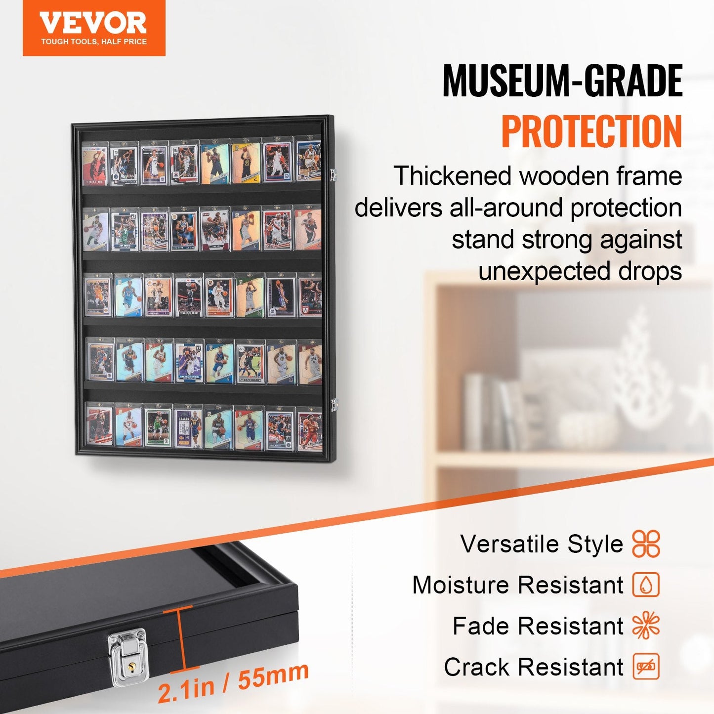 Lockable Sports Card Display Case with UV Protection, 0.617 x 0.775 m, Matte Black