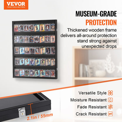 Lockable Sports Card Display Case with UV Protection, 0.617 x 0.775 m, Matte Black