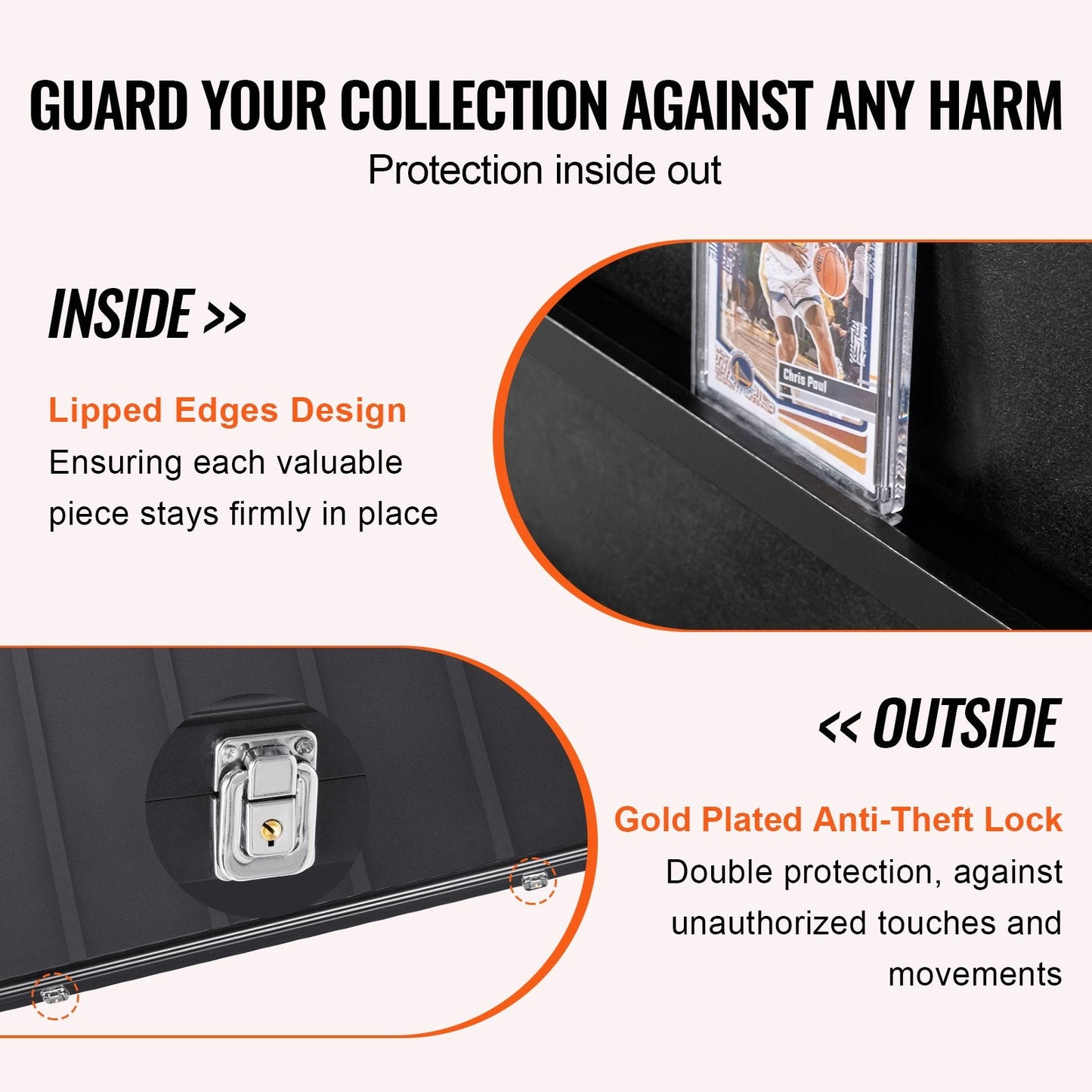 Lockable Sports Card Display Case with UV Protection, 0.617 x 0.775 m, Matte Black